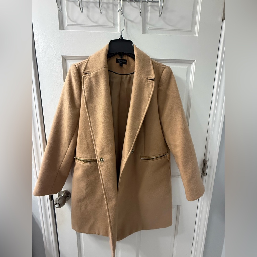 Topshop Camel Trench Coat with Gold Details